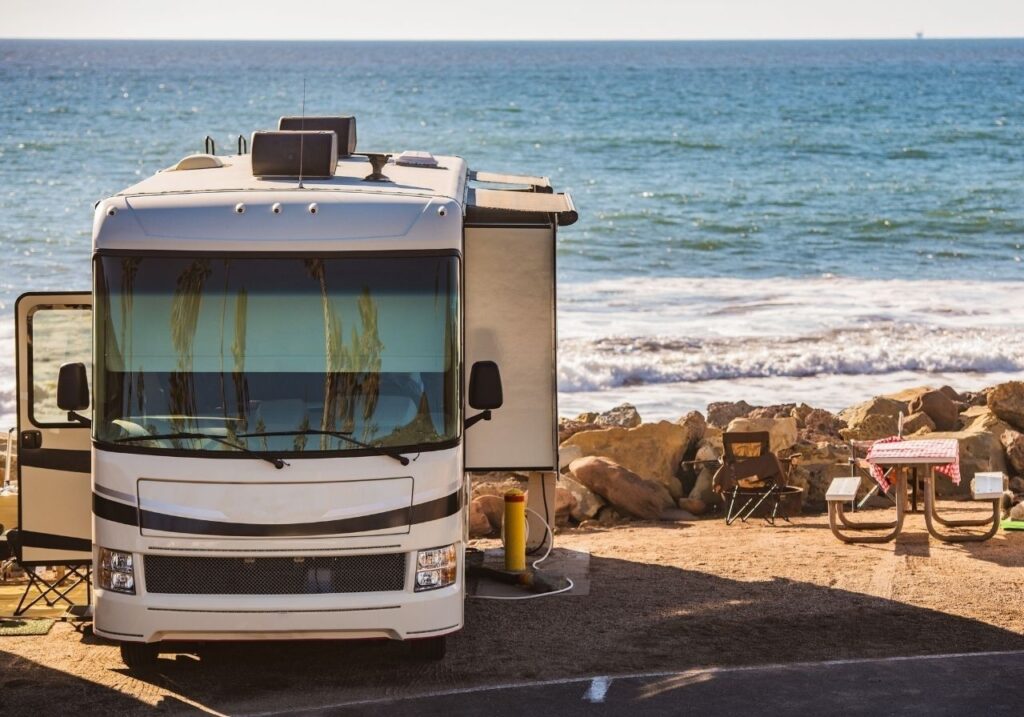 Close-up of RV slide-out motor being inspected during mobile service